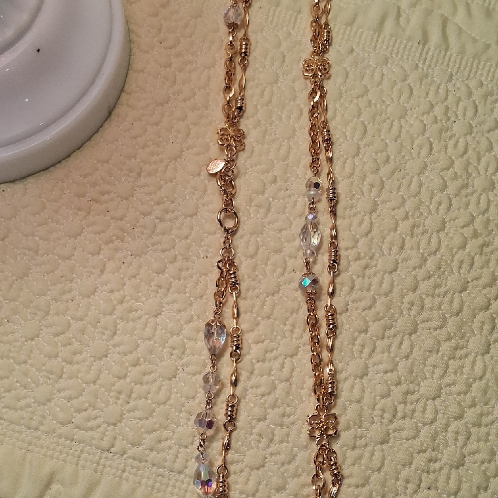 Gold-Tone Crystal Station Long Necklace ** Kirks Folly **